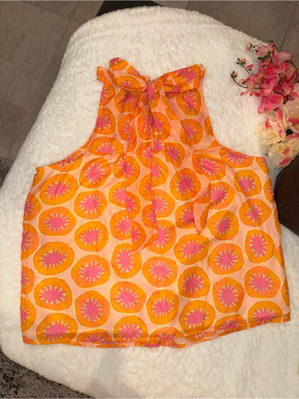 2 x 20$ Women's Orange & Pink Halter Blouse - Sleeveless Tie Neck Size L - Picture 5 of 5